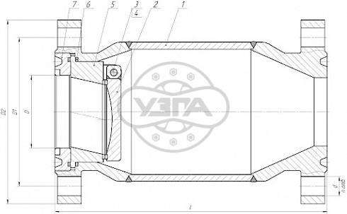 Клапан обратный поворотный фланцевый Dn200 Pn16 12Х18Н10Т