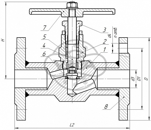 Клапан запорный Dn40 Pn250 фланцевый 09Г2С 15лс68нж