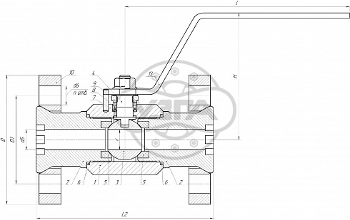 Кран шаровой разборный трехсоставной фланцевый Dn10 Pn25 09Г2С 11с45п