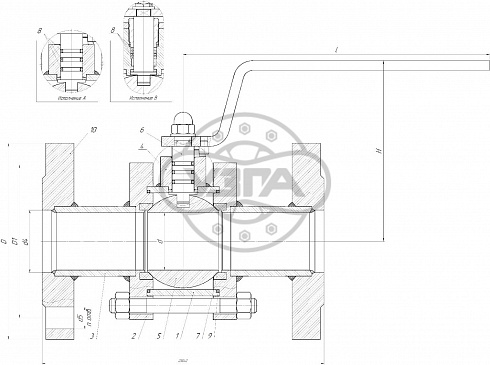 Кран шаровой разборный трехсоставной стяжной конструкции фланцевый Dn100 Pn100 09Г2С 11лс45п