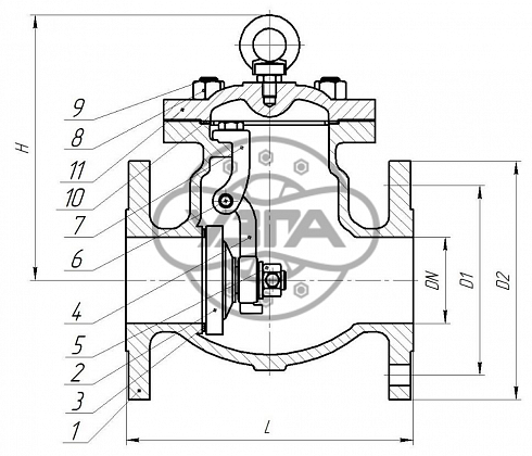 Клапан обратный поворотный фланцевый Dn400 Pn16 12Х18Н9ТЛ 19нж76нж