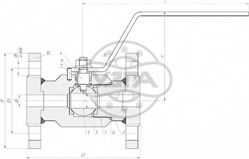 Кран шаровой разборный двухсоставной фланцевый Dn10 Pn25 12Х18Н10Т 11нж45п